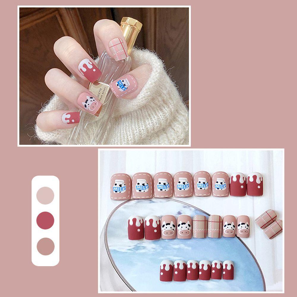 Bộ Móng Tay Giả Ngắn Tháo Rời Được Hình Gấu Hoạt Hình Thời Trang