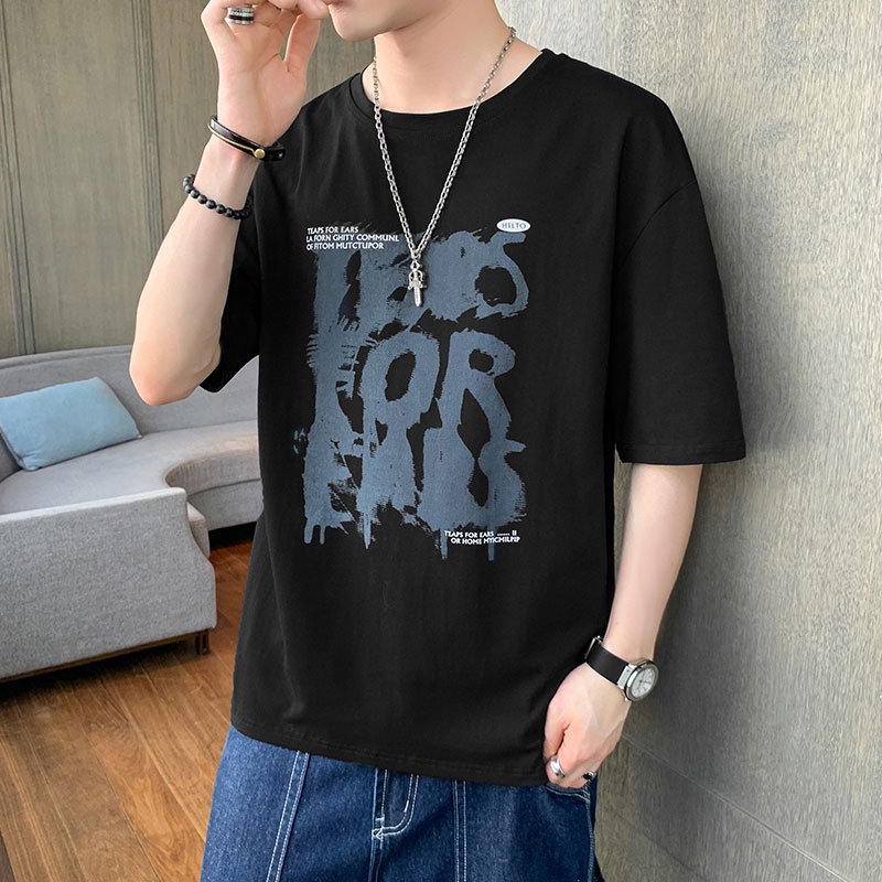 Áo Thun Ngắn Tay Cổ Tròn Dáng Rộng In Họa Tiết Trẻ Trung Cho Nam