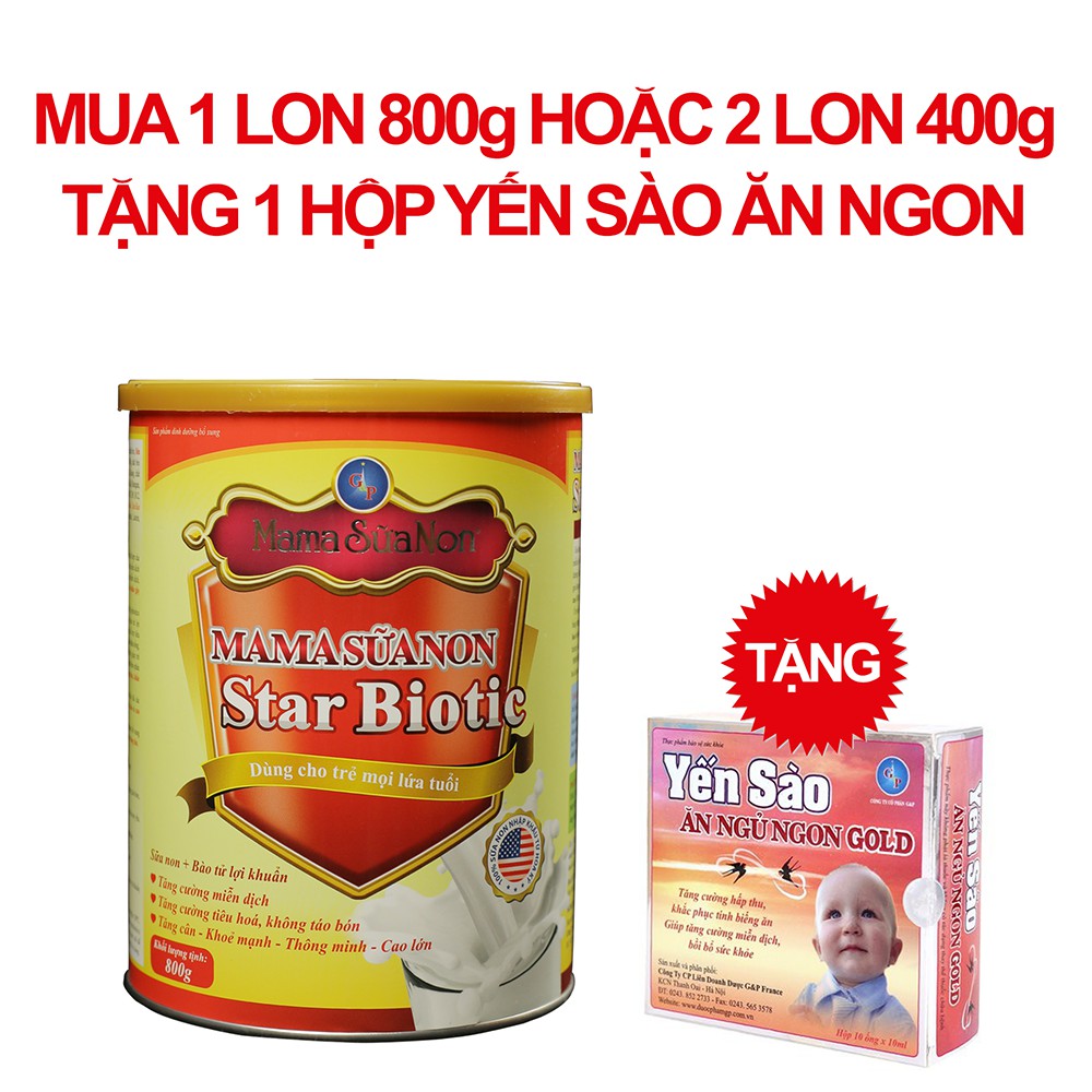 [Sữa non - Bào tử lợi khuẩn] MaMa Sữa Non Star Biotic Plus - 800g/lon - [+ Quà ] - 100% Sữa non nhập khẩu từ Mỹ