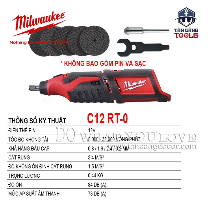 Máy Mài Thẳng, Mài Khuôn Dùng Pin Milwaukee C12RT-0 ( Thân Máy )