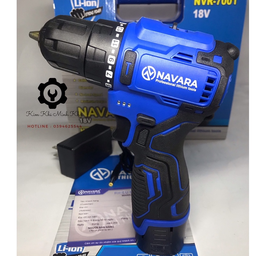 Máy khoan pin cầm tay không chổi than Navara 18V NVR-7001| Hàng chính hãng, bảo hành 12 tháng