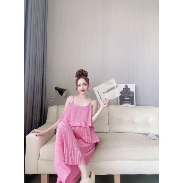 Set hai dây dập ly mặc nhà, mặc ngủ, mặc đi chơi cho nữ, vải lụa, thiết kế siêu xinh, siêu sang