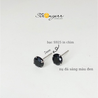 Khuyên tai bạc S925 nam nữ, nụ đá sáng tặng kèm chốt bạc - STRANGERR