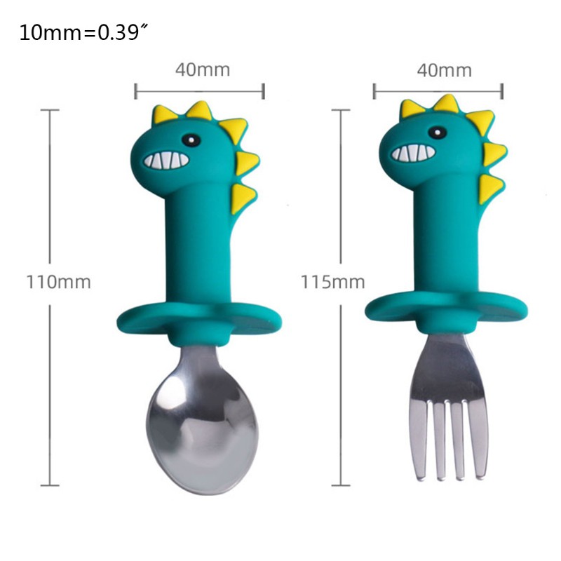 (Hàng Mới Về) Set 2 Dụng Cụ Ăn Dặm Cho Bé Bằng Thép Không Gỉ Họa Tiết Hoạt Hình Dễ Thương
