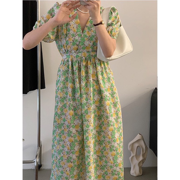 Váy hoa nhí cổ chéo rút eo dáng dài vintage Ulzzang style 🌸 Hàng Quảng Châu