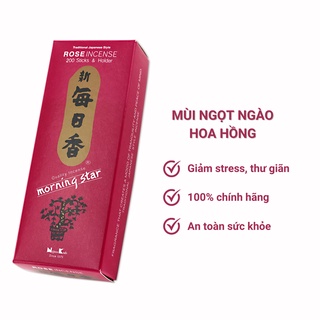 Nhang thơm Morning Star Rose hoa hồng 200 que, Thanh hương Nhật Bản thư giãn định tâm Nippon Kodo