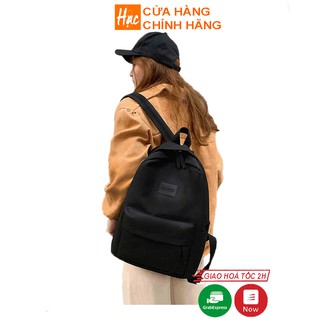 Balo nữ thời trang ulzzang đi học vải dù mịn chống nước có ngăn đựng laptop 14 inch màu đen trơn BX505LUB