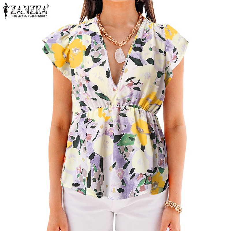 Zanzea Áo Tay Ngắn Cổ Chữ V In Họa Tiết Hoa Thời Trang Dành Cho Nữ