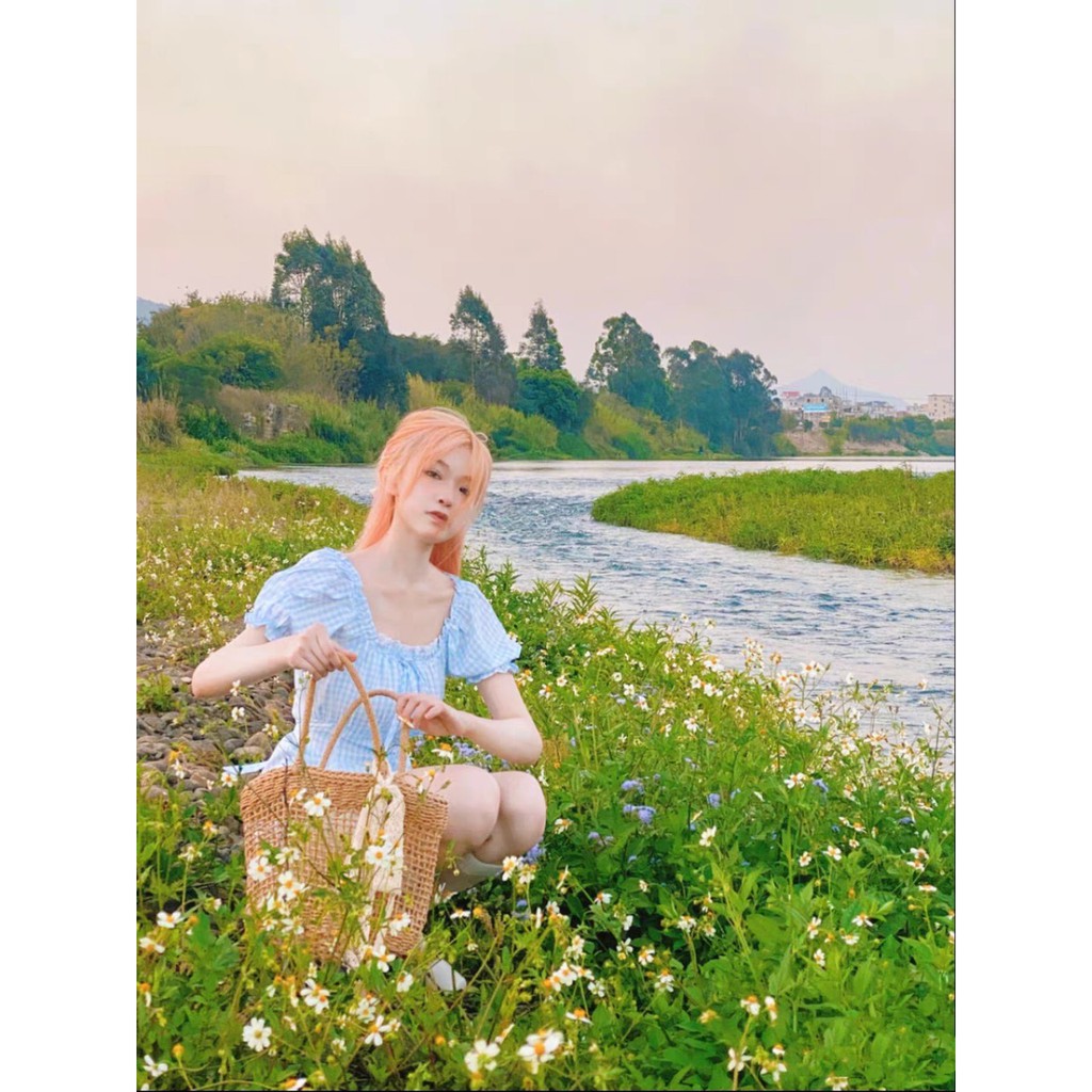 Đầm Caro Dự Tiệc Nhíu Viền Ren Ngực Đầm Nữ Tay Ngắn Họa Tiết Caro Phong Cách [ĐẦM CARO NHÍU VIỀN REN NGỰC] | BigBuy360 - bigbuy360.vn