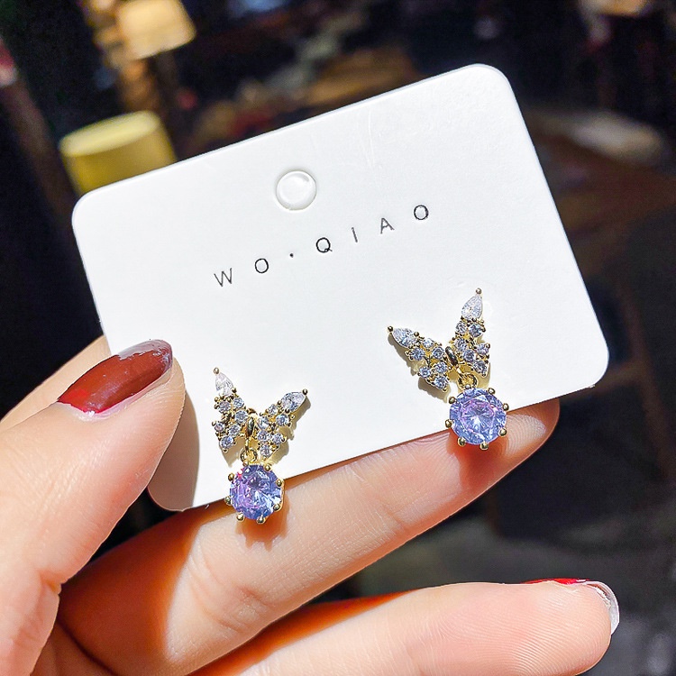 Bông Tai Hình Bướm Đính Đá zircon Màu Xanh Dương Phong Cách Hàn Quốc Cho Nữ