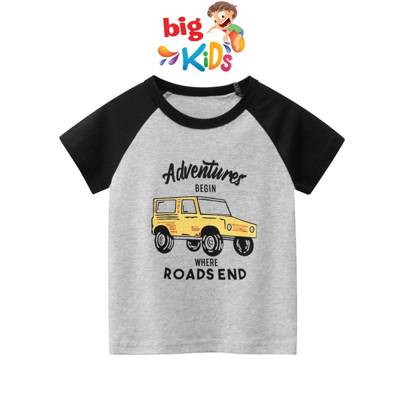 Áo phông bé trai cộc tay mùa hè họa tiết oto phông cho trẻ em 2 đến 8 tuổi BigKids