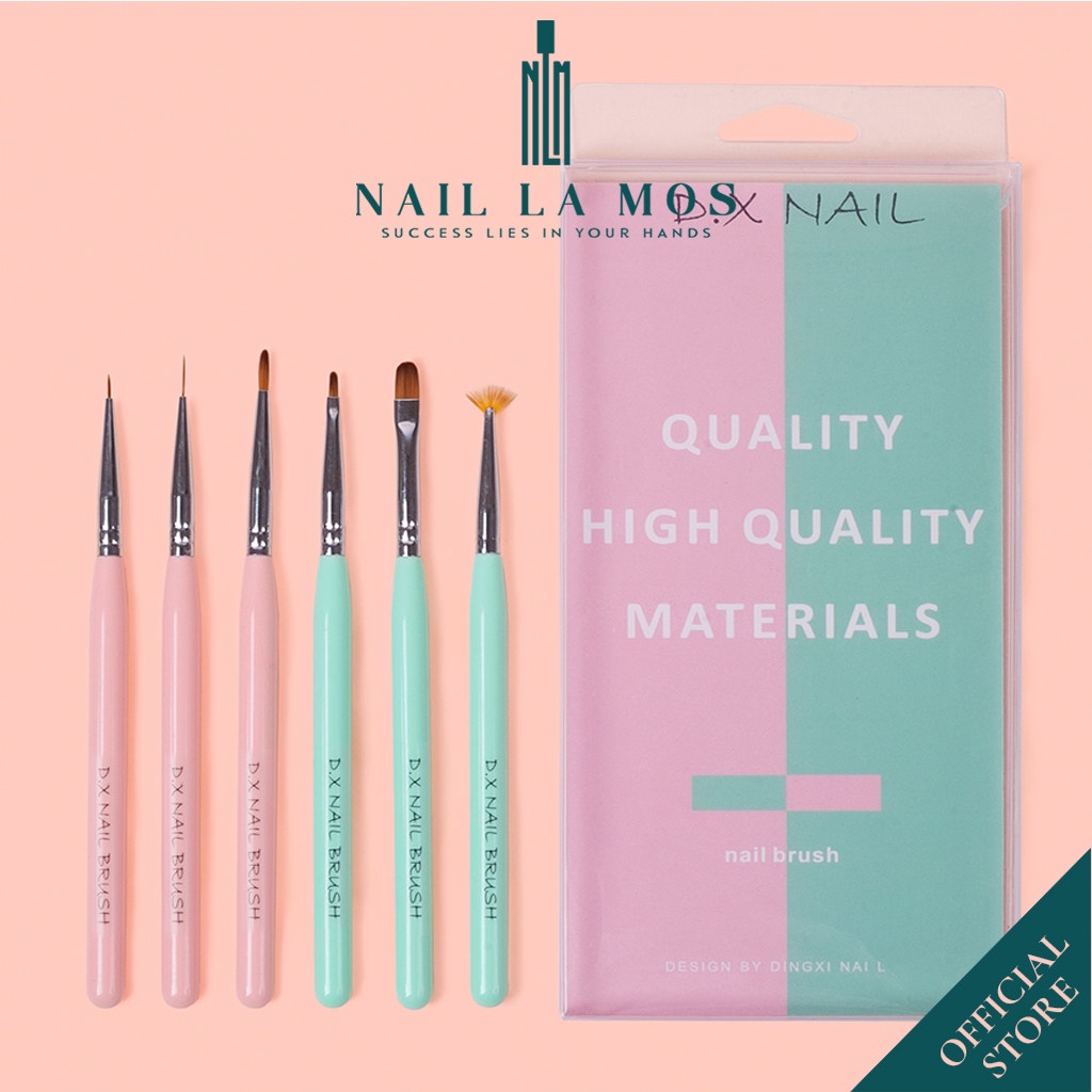 Bộ 6 cọ nail Dingxi chính hãng - Set 6 cọ vẽ móng D.X Nail lông tổng hợp cao cấp mềm, mướt