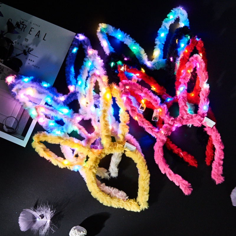 Băng Đô Cài Tóc Hình Tai Thỏ Có Đèn LED Phát Sáng Độc Đáo