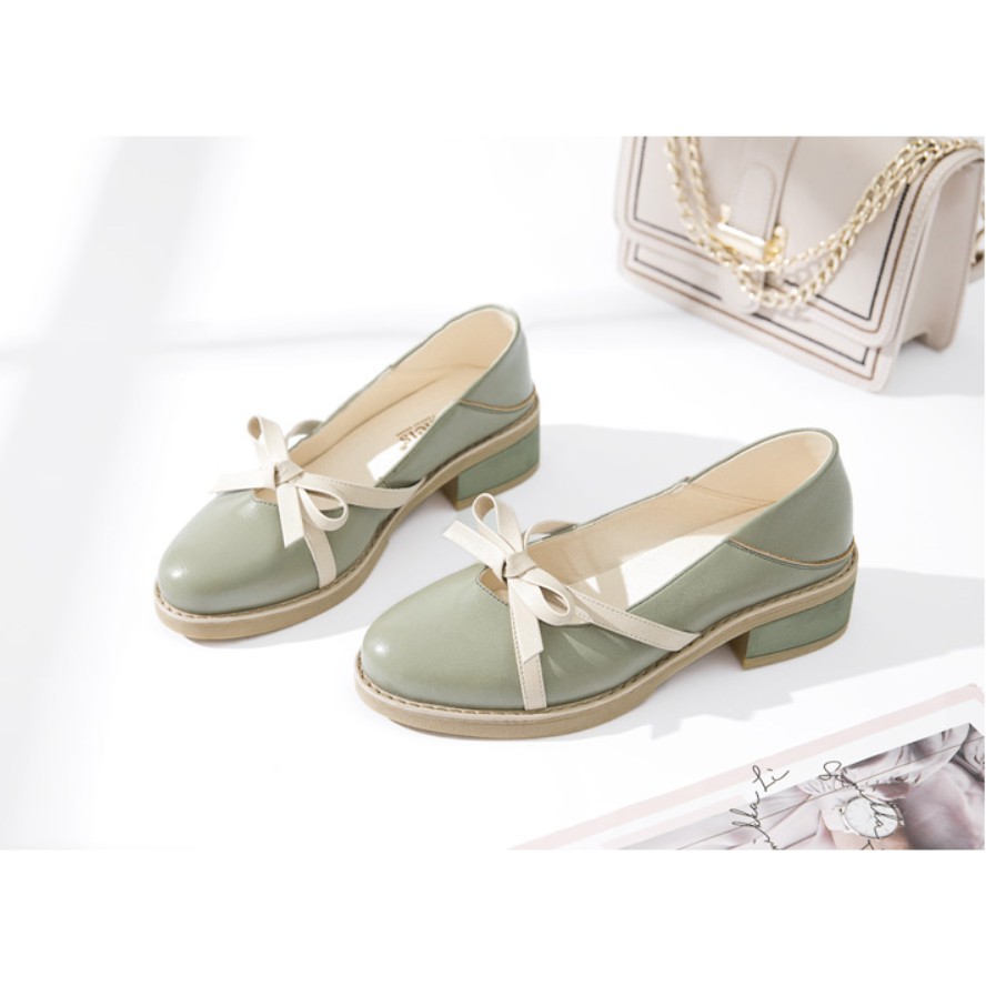 Giày Slip On Nữ Giày Búp Bê Đính Nơ Đế Thấp 3P Phong Cách Retro