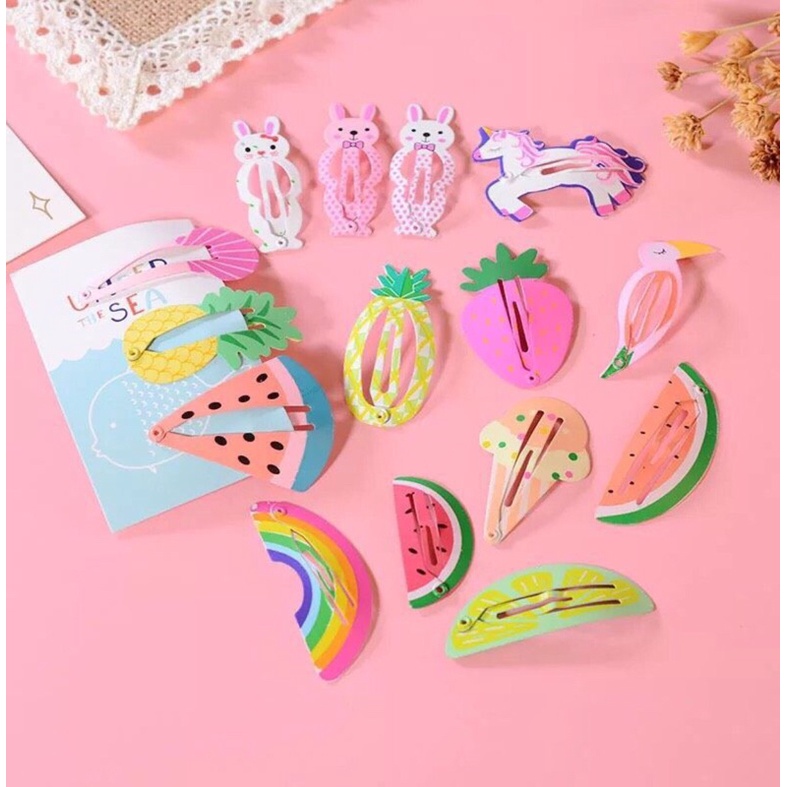 Kẹp Bấm Tóc Kim Loại pilu màu sắc ngọt ngào hoạ tiết trái cây dễ thương cho bé