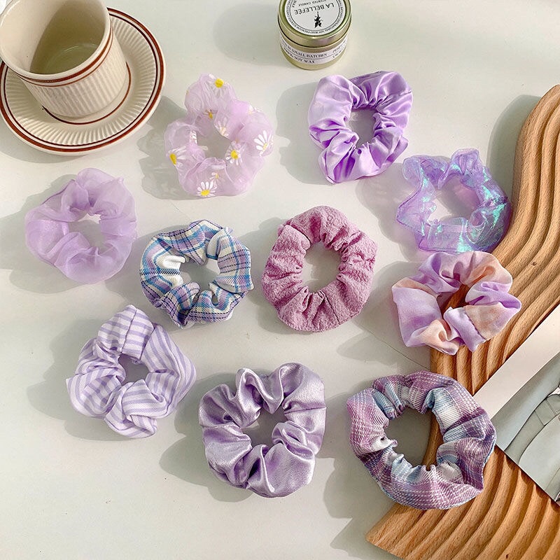 Set dây buộc tóc scrunchies chun cột tóc vải họa tiết phong cách vintage