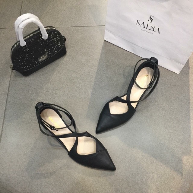 Semi sandal Nine West quai chéo da thật 5p gót vuông xuất xịn
