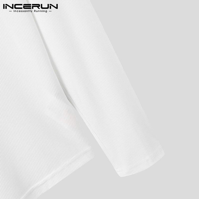 Áo thun nam INCERUN dài tay cổ tròn thời trang Hàn Quốc