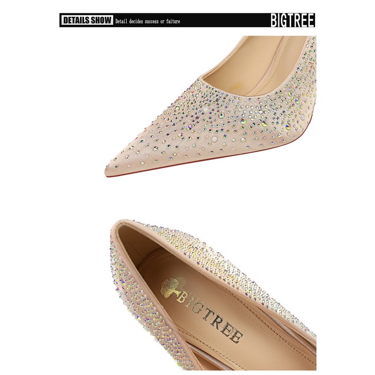 Giày Cao Gót Mũi Nhọn Đính Đá Lấp Lánh Phong Cách Âu Mỹ Quyến Rũ