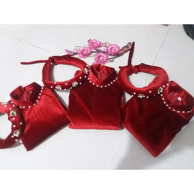 ÁO DÀI NHUNG XINH YÊU CHO BÉ- set kèm quần và mấn- Hình thật