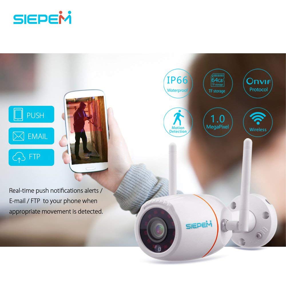 Camera IP Wifi Trong nhà Ngoài trời SIEPEM S6865 hỗ trợ FullHD 1080P - độ phân giải 2.0MP (Trắng) - Hàng chính hãng