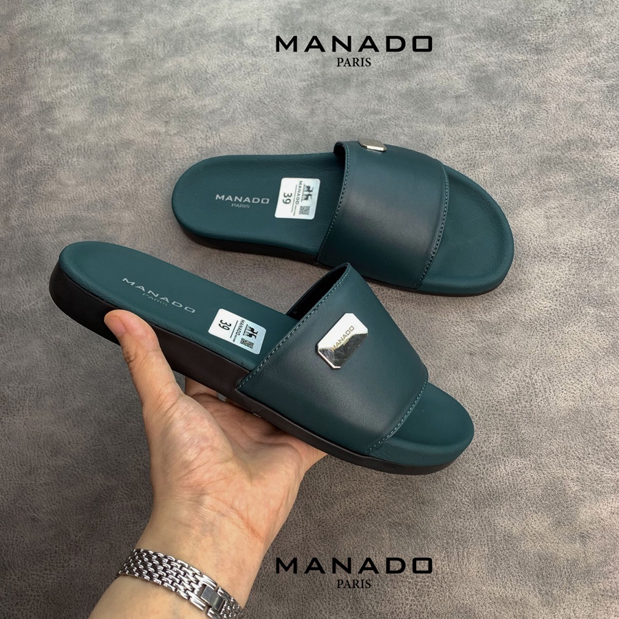 Dép da nam quai ngang cao cấp Manado Mã MND02 fullbox, quai da mềm mại, đế cao su thiết kế chắc chắn