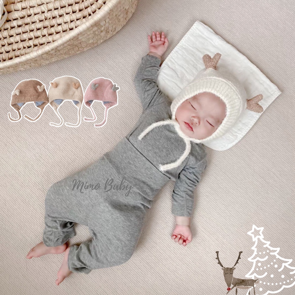 Mũ len nhung cột dây đôi gạc nai nhỏ xinh cho bé mimo baby ML48