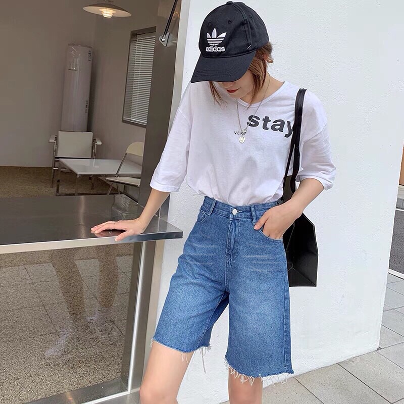 [Có Size 55kg -&gt; 88kg] Quần Bigsize Ngố Form Rộng Rách So Le Đùi  - Không Co Giãn  - Lưng Siêu Cao