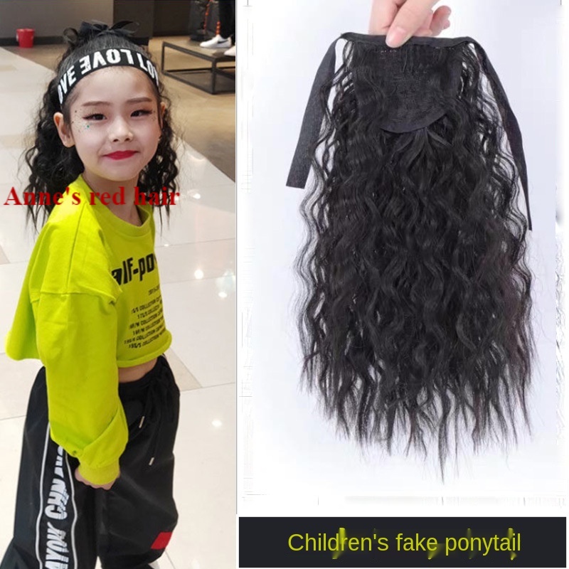Tóc giả đuôi ngựa dài uốn xoăn cho trẻ em