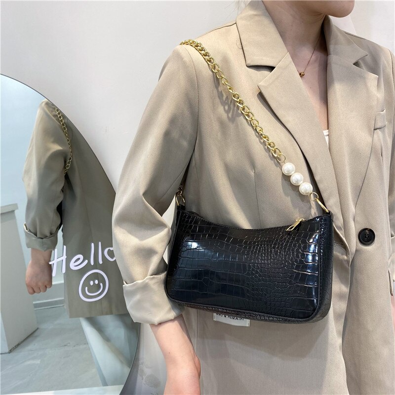 Túi đeo vai JASMIN NOIR da PU dáng vuông nhỏ phối chuỗi xích thời trang dành cho nữ