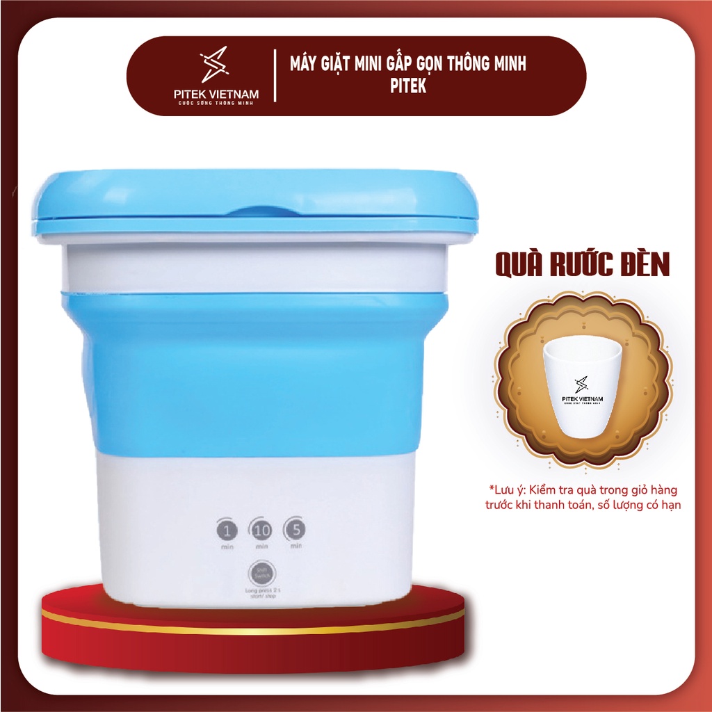 Máy giặt mini gấp gọn thông minh Pitek giặt đồ lót, giặt quần áo trẻ em dung tích 2kg quần áo