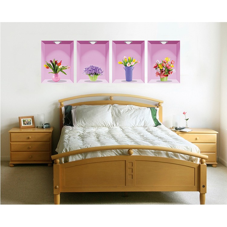 Decal trang trí tường 4 Khung Hoa quý phái