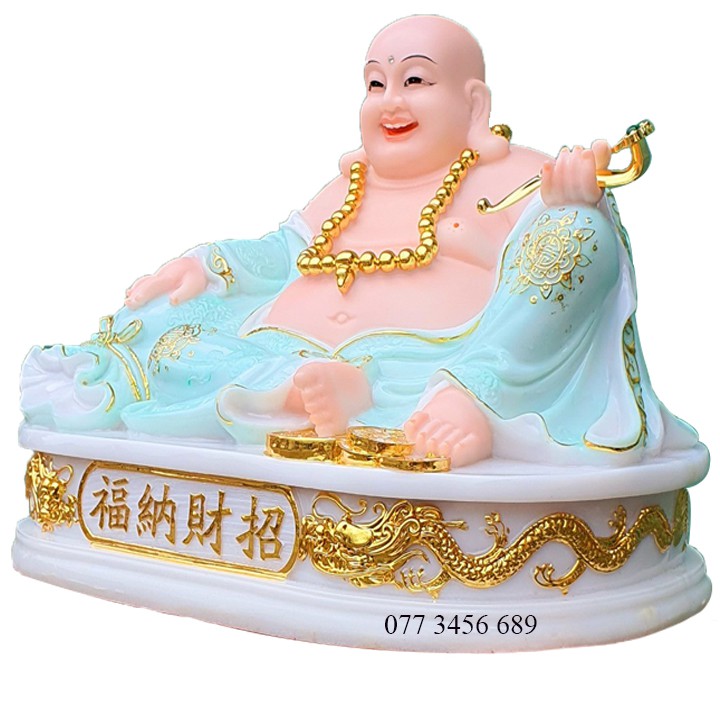 Tượng Di Lạc Đá Màu Xanh Cao 31cm