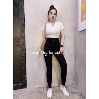 Quần bò cạp cao 2 cúc co dãn