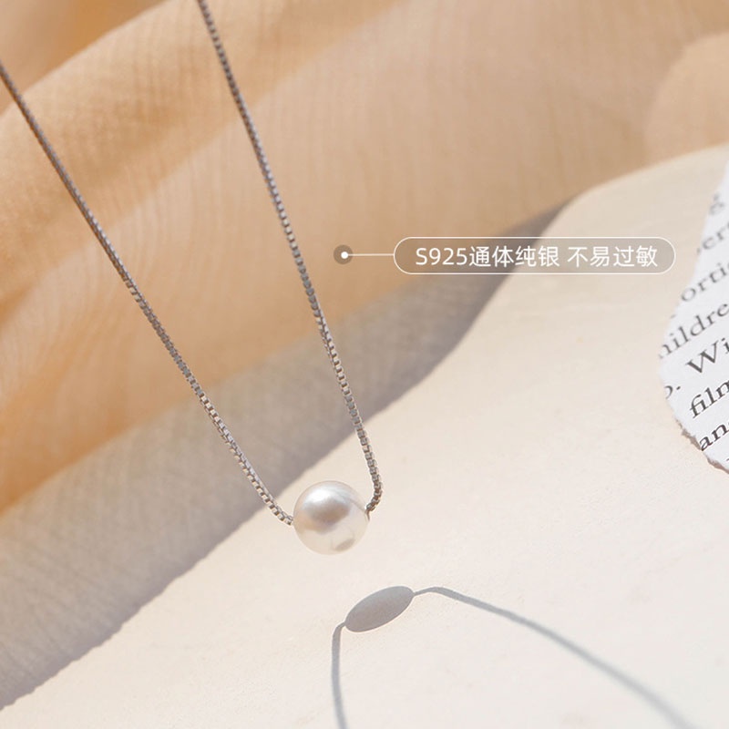 Vòng cổ Mạ Bạc 925 Đính Ngọc Trai Nhân Tạo Phong Cách Hàn Quốc Thời Trang