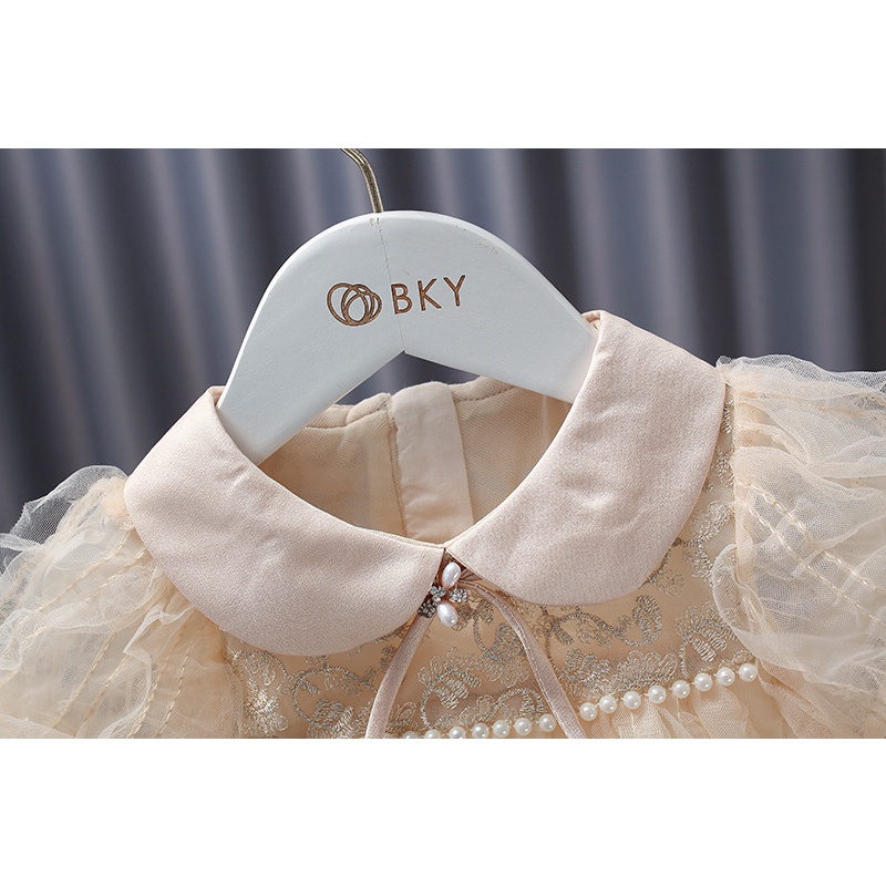 Đầm Chữ a Tay Ngắn Phối Lưới Đính Ngọc Trai Giả Thời Trang Mùa Hè Dành Cho Bé Gái E21258