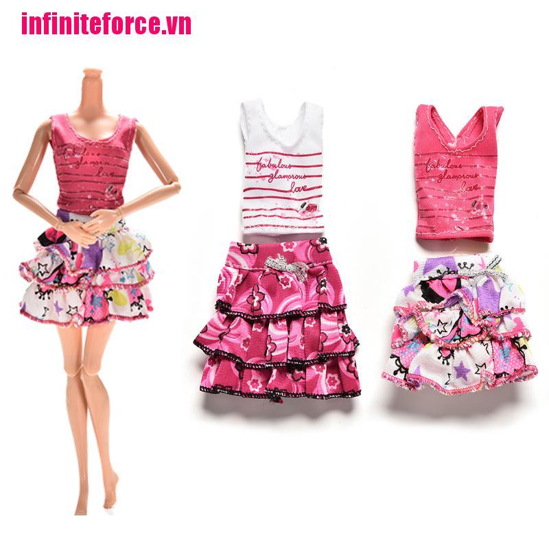 Set Áo Thun Tay Ngắn 2 Dây + Chân Váy Xòe Cho Búp Bê Barbie
