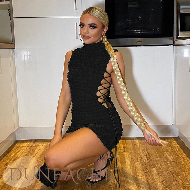 DUNEA Đầm XòE SáT NáCh Ren Hoa, Cổ Cao DàNh Cho Nữ