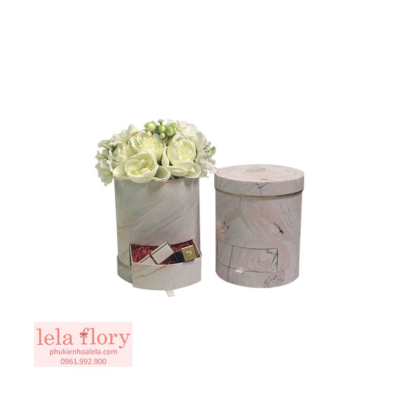 Hộp trụ ngăn kéo vân đá cắm hoa, đựng quà - THH0043