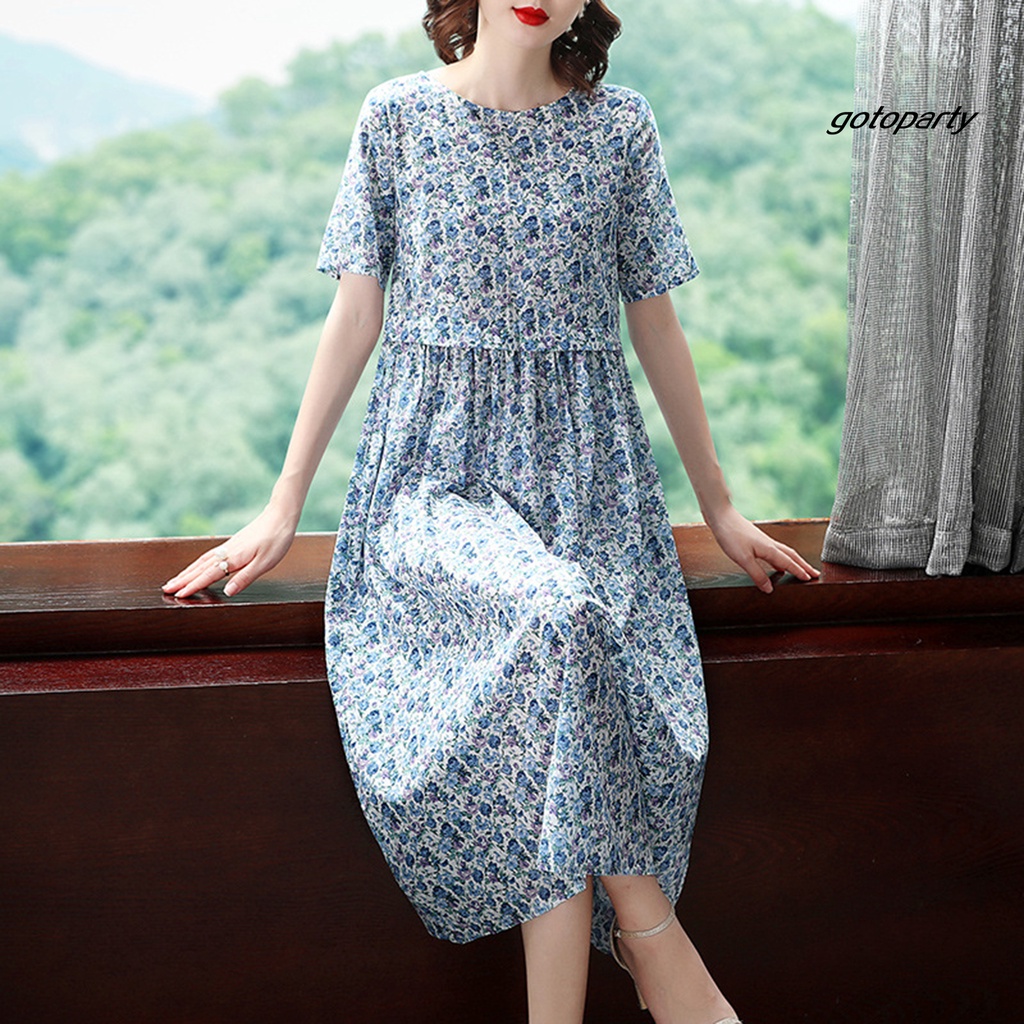 Đầm Tay Ngắn Chất Liệu Polyester Thân Thiện Với Da In Họa Tiết Hoa Thời Trang Mùa Hè Cho Nữ | BigBuy360 - bigbuy360.vn