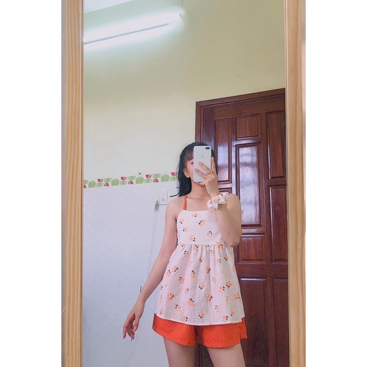Đồ Bộ Nữ 👚Đồ Bộ Nữ mặc nhà hai dây buộc nơ hoạ tiết hoa nhí - quần ngắn mã QA02 | BigBuy360 - bigbuy360.vn