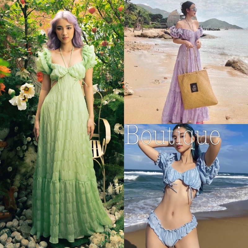 (loại 1) 248 - Set 3 món đầm maxi cổ yếm ĐOM ĐÓM DRESS TRÂM ANH BOUTIQUE