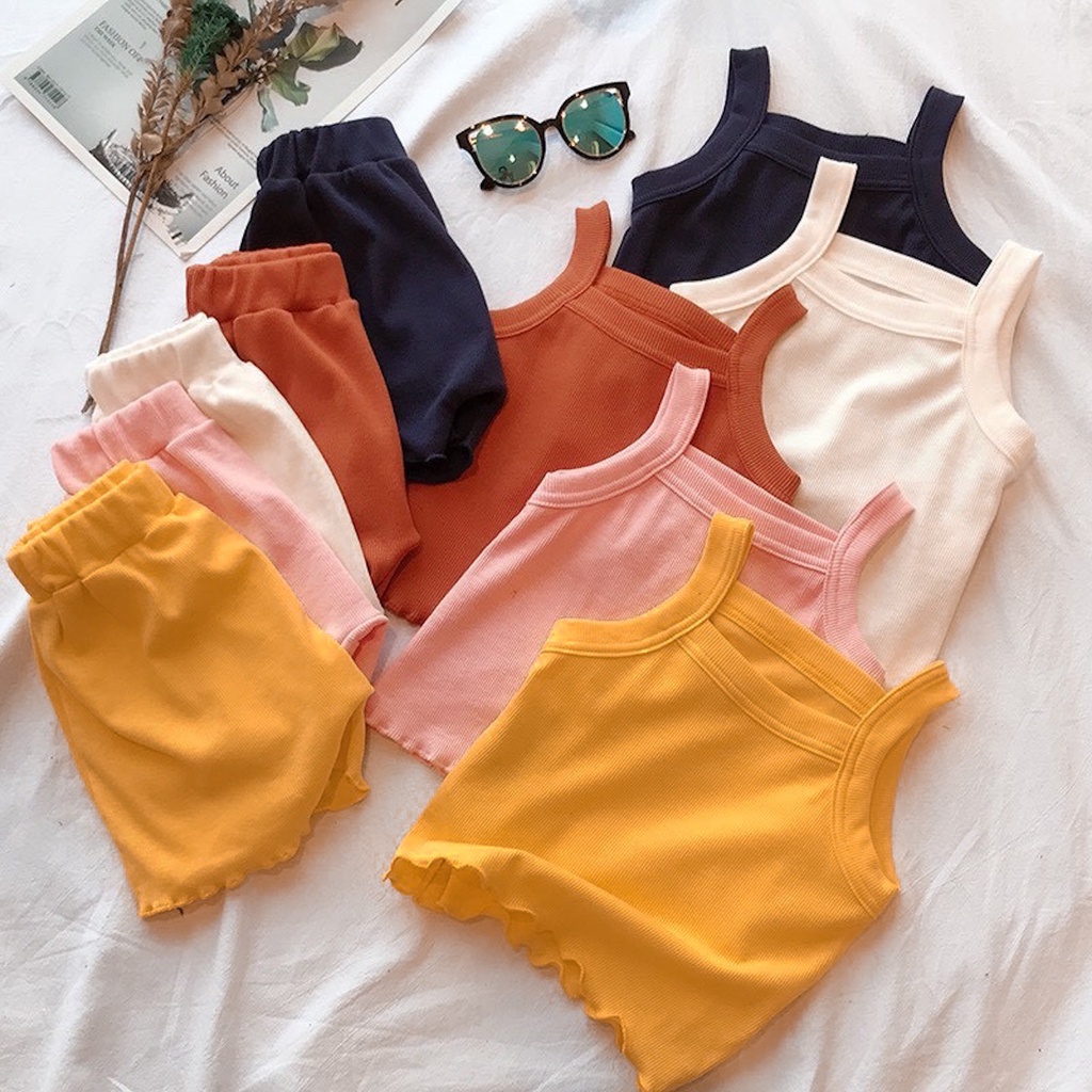 Bộ bé gái 2 dây cotton gân tăm siêu mềm mịn mát XHN934