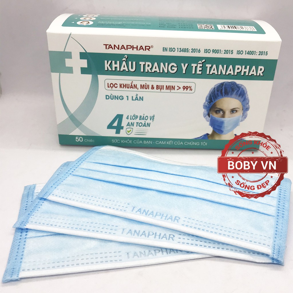 Khẩu trang y tế Tanaphar Plus 4 lớp hộp 50 chiếc - Chính hãng