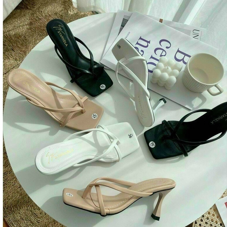 Giày cao gót Anh Anh shoes, Sandal kẹp mũi vuông quai mảnh cao gót cho nữ GI001 ba màu đen,kem,trắng