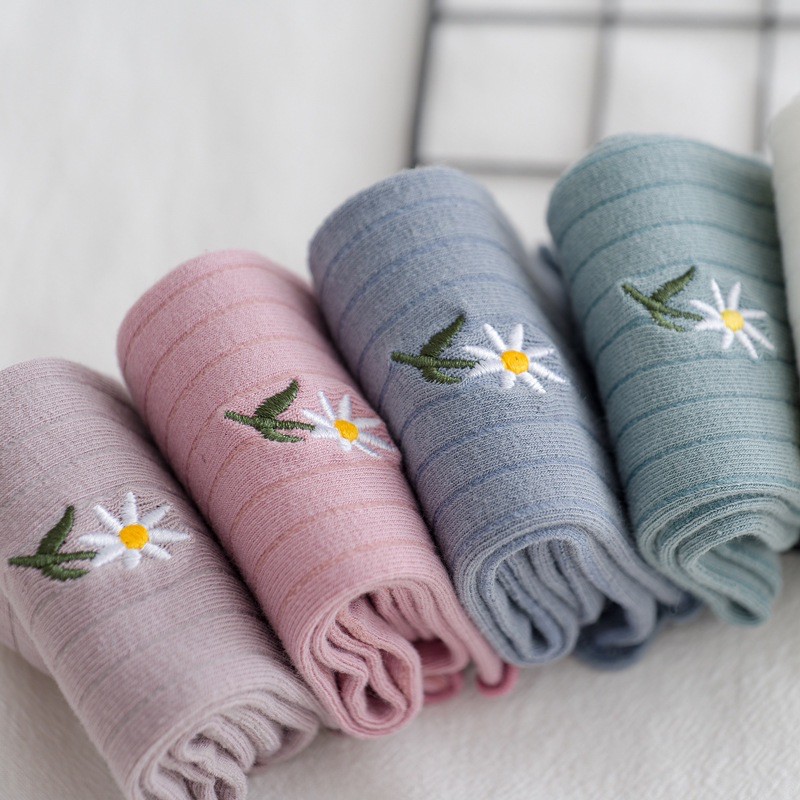 TL03 Tất vớ nữ len vân thêu hoa cổ viền bèo lẻ