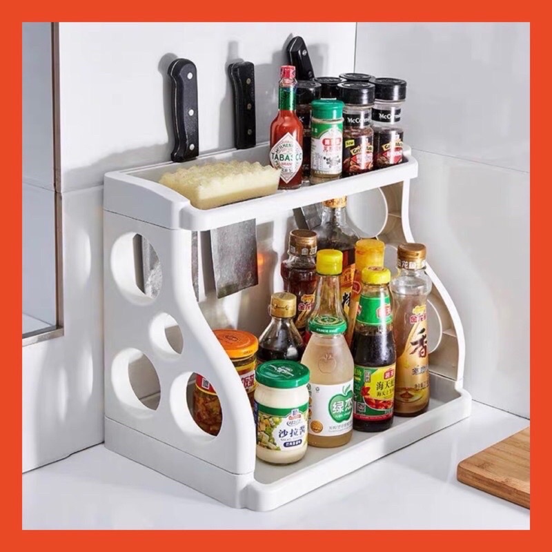 Kệ nhựa đựng gia vị 2 tầng có chỗ cài dao - ( shop giao màu ngẫu nhiên )
