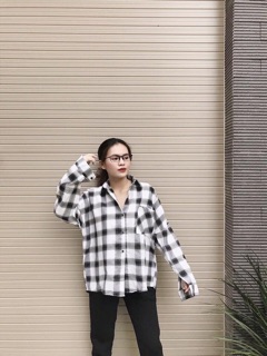Áo sơ mi oversize caro đen trắng