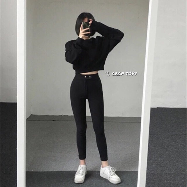 Áo croptop bo gấu dài tay form rộng Ulzzang - by Sugargalz
