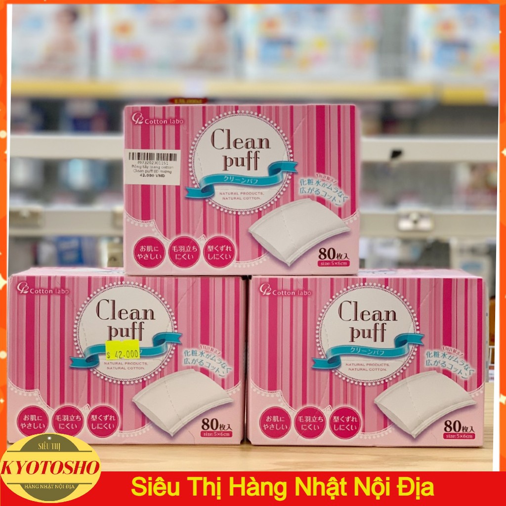 Bông tẩy trang Cotton Clean Puff Nhật Bản hộp 80 miếng